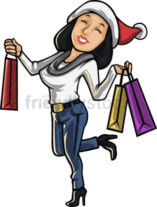 快乐的女人去圣诞购物。PNG - JPG和矢量EPS文件格式(无限扩展)。