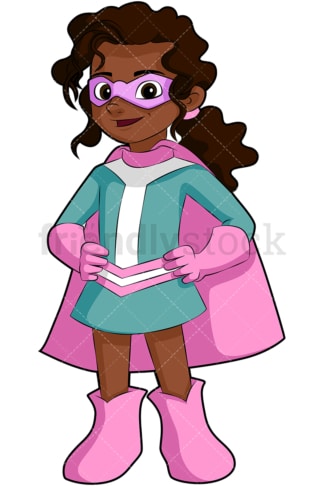 黑人小女孩超级英雄。PNG - JPG和矢量EPS文件格式(无限扩展)。图像隔离在透明背景上。