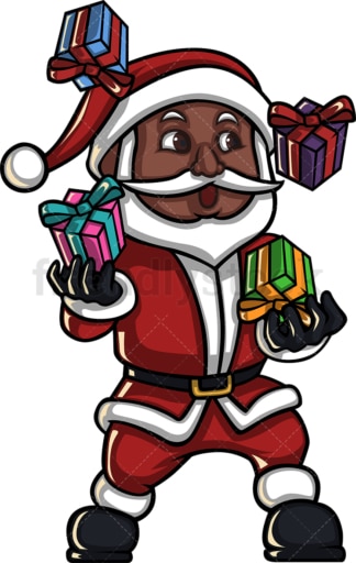 黑色圣诞老人摆弄着礼物。PNG - JPG和矢量EPS(无限扩展)。图像隔离在透明背景上。