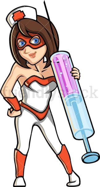 女护士超级英雄拿着注射器。PNG - JPG和矢量EPS(无限缩放)。