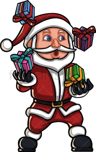 圣诞老人摆弄着礼品盒。PNG - JPG和矢量EPS(无限扩展)。图像隔离在透明背景上。