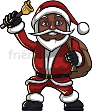 黑色圣诞老人敲响圣诞钟声。PNG - JPG和矢量EPS(无限可扩展)。图像隔离在透明背景上。