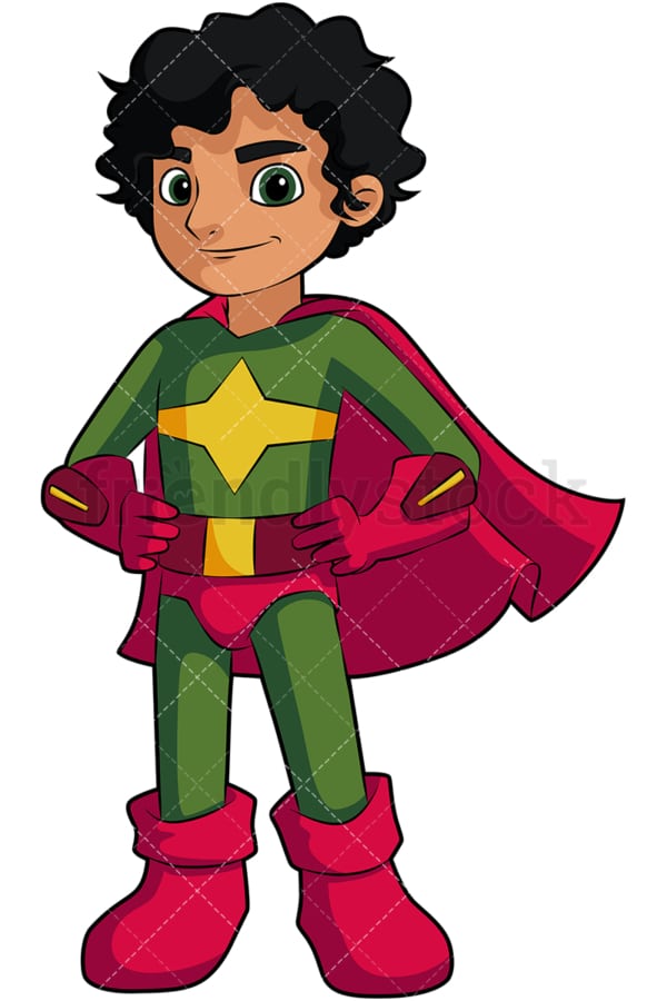 披斗篷的小男孩超级英雄。PNG - JPG和矢量EPS(无限可扩展)。图像隔离在透明背景上。