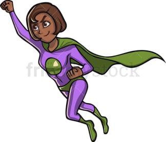 会飞的黑人女超级英雄。PNG - JPG和矢量EPS文件格式(无限扩展)。图像隔离在透明背景上。