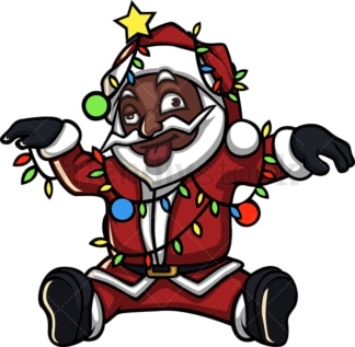 黑色圣诞老人被圣诞彩灯缠住。PNG - JPG和矢量EPS(无限缩放)。