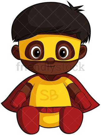 穿着超级英雄服装的可爱黑人宝宝。PNG - JPG和矢量EPS文件格式(无限扩展)。图像隔离在透明背景上。