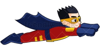 男孩超级英雄像超人一样飞行。PNG - JPG和矢量EPS(无限缩放)。在透明背景上隔离图像。