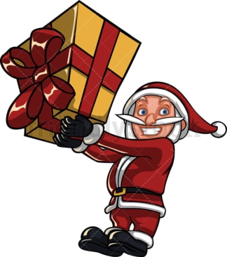 圣诞老人拿着大圣诞礼物。PNG - JPG和矢量EPS(无限扩展)。图像隔离在透明背景上。