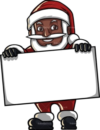 黑色的圣诞老人举着空白的牌子。PNG - JPG和矢量EPS(无限可扩展)。图像隔离在透明背景上。