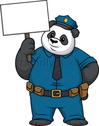熊猫警察举着空牌子。PNG - JPG和矢量EPS(无限扩展)。