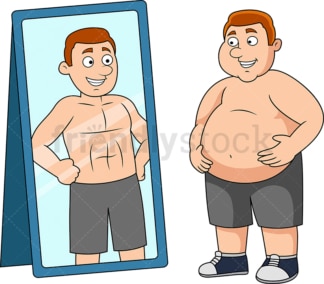 胖子自认为很健康。PNG - JPG和矢量EPS文件格式(无限扩展)。图像隔离在透明背景上。