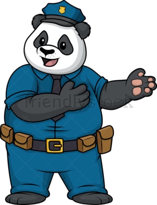 熊猫警察指着旁边。PNG - JPG和矢量EPS(无限扩展)。