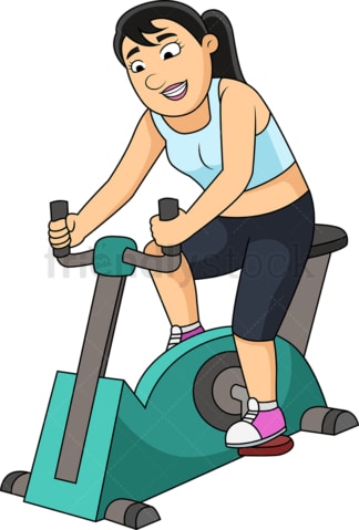 骑着健身自行车锻炼的女人。PNG - JPG和矢量EPS文件格式(无限扩展)。在透明背景上隔离图像。