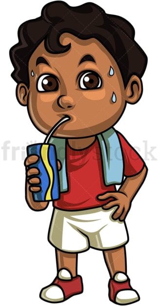 非裔美国孩子喝水。PNG - JPG和矢量EPS。透明背景隔离。