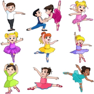 孩子们在跳芭蕾。PNG - JPG和矢量EPS文件格式(无限可扩展)。图像隔离在透明背景上。