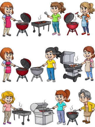女人做饭烧烤。PNG - JPG和向量EPS文件格式(可伸缩)。图像孤立在透明背景。