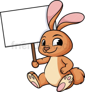 兔子举着空牌子。PNG - JPG和矢量EPS(无限扩展)。图像隔离在透明背景上。