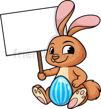 复活节兔子举着空白的牌子。PNG - JPG和矢量EPS(无限扩展)。图像隔离在透明背景上。