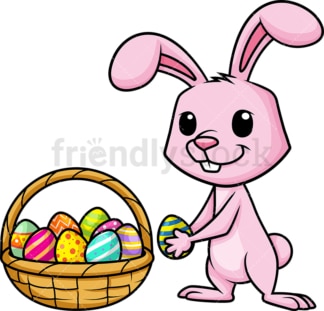 兔子收集复活节彩蛋。PNG - JPG和矢量EPS(无限扩展)。图像隔离在透明背景上。