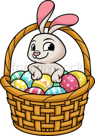 可爱的兔子在篮子里和复活节彩蛋。PNG - JPG和矢量EPS(无限扩展)。