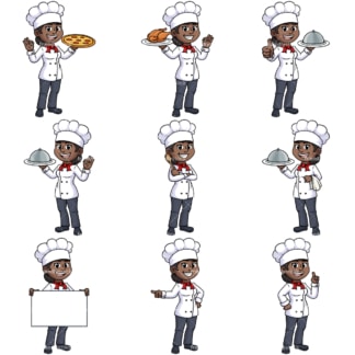 黑人女厨师。PNG - JPG和矢量EPS文件格式(无限扩展)。