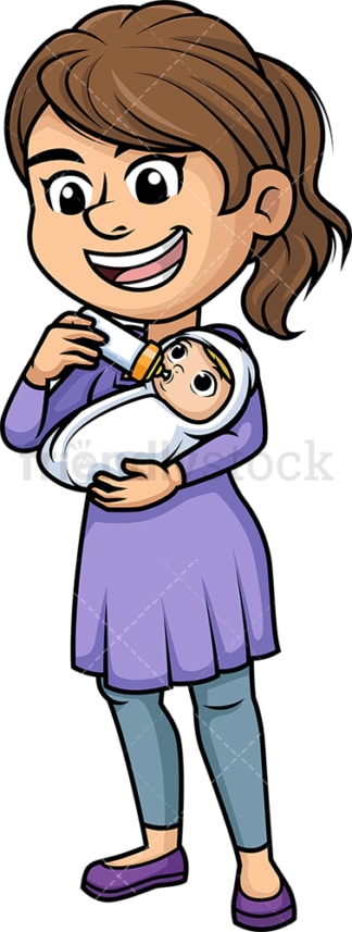 母亲用奶瓶喂婴儿。PNG - JPG和矢量EPS(无限可扩展)。图像隔离在透明背景上。