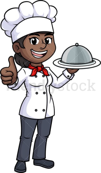 黑人女厨师竖起大拇指。PNG - JPG和矢量EPS(无限可扩展)。