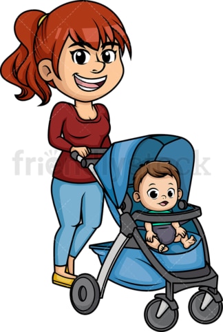 妈妈推着婴儿车。PNG - JPG和矢量EPS(无限可扩展)。图像隔离在透明背景上。