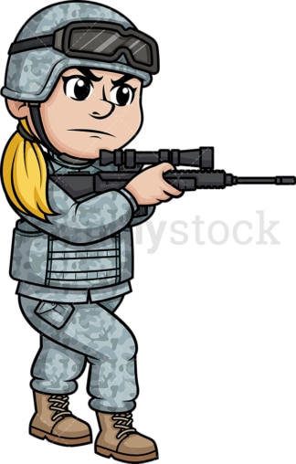 女兵用武器瞄准。PNG - JPG和矢量EPS(无限扩展)。图像隔离在透明背景上。