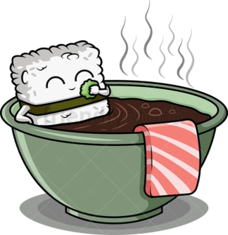 寿司人物在汤碗里洗澡。PNG - JPG和矢量EPS(无限扩展)。