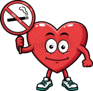 心脏举着禁止吸烟的标志。PNG - JPG和矢量EPS(无限缩放)。在透明背景上隔离图像。