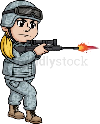 女士兵用她的步枪射击。PNG - JPG和矢量EPS(无限扩展)。图像隔离在透明背景上。