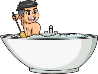 一名男子洗澡时挠背。PNG - JPG和矢量EPS(无限可扩展)。