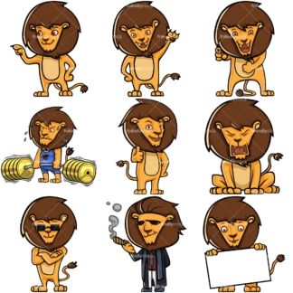 利奥波德可爱的狮子卡通人物。PNG - JPG和无限可伸缩的矢量EPS -白色或透明的背景。