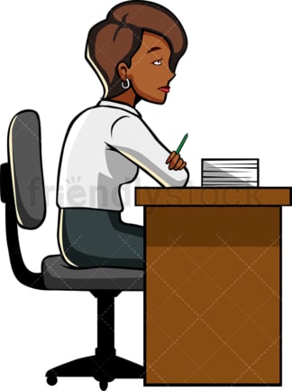 黑人妇女厌倦了工作。PNG - JPG和矢量EPS文件格式(无限扩展)。图像隔离在透明背景上。