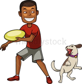 黑人和他的狗玩接球游戏。PNG - JPG和矢量EPS文件格式(无限可扩展)。图像隔离在透明背景上。