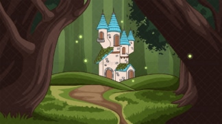 森林背景中的魔法仙女城堡，比例为16:9。PNG - JPG和矢量EPS文件格式(无限扩展)。