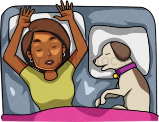 黑人妇女睡在狗的旁边。PNG - JPG和矢量EPS文件格式(无限扩展)。图像隔离在透明背景上。