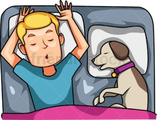 男人和他的狗睡在床上。PNG - JPG和矢量EPS文件格式(无限扩展)。图像隔离在透明背景上。