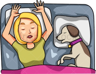 女人睡在她的狗旁边。PNG - JPG和矢量EPS文件格式(无限可扩展)。图像隔离在透明背景上。