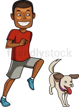 一个黑人带着他的狗慢跑。PNG - JPG和矢量EPS文件格式(无限可扩展)。图像隔离在透明背景上。