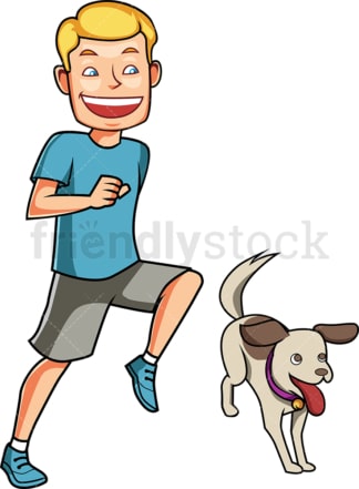 精力充沛的男子带着他的狗跑步。PNG - JPG和矢量EPS文件格式(无限扩展)。图像隔离在透明背景上。