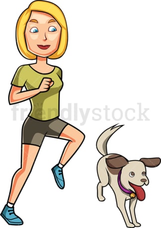 女人和狗在慢跑。PNG - JPG和矢量EPS文件格式(无限可扩展)。图像隔离在透明背景上。