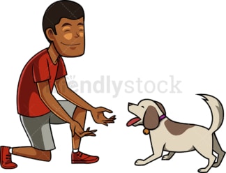 黑人男子与他的狗互动。PNG - JPG和矢量EPS文件格式(无限可扩展)。图像隔离在透明背景上。