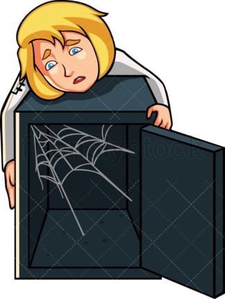 商人女人装满蜘蛛网的保险箱。PNG - JPG和矢量EPS文件格式(无限扩展)。图像隔离在透明背景上。