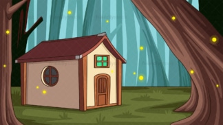孤独的房子在神话森林背景16:9纵横比。PNG - JPG和矢量EPS文件格式(无限扩展)。