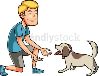 男人在和他的狗玩。PNG - JPG和矢量EPS文件格式(无限扩展)。图像隔离在透明背景上。