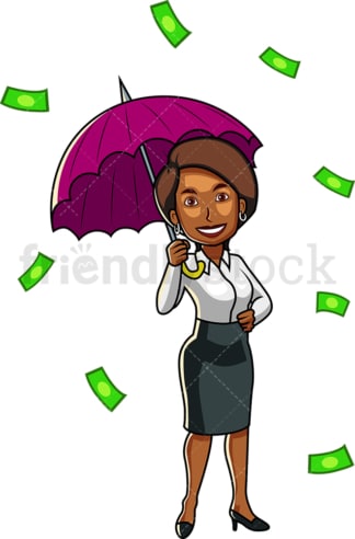 黑人妇女在伞下下雨。PNG - JPG和矢量EPS文件格式(无限扩展)。图像隔离在透明背景上。