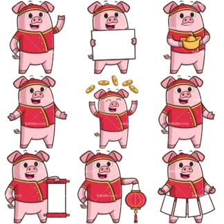 中国新年的卡通人物猪。PNG - JPG和无限可伸缩的矢量EPS -白色或透明的背景。