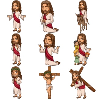 耶稣基督漫画。PNG - JPG和无限可伸缩的矢量EPS -白色或透明的背景。